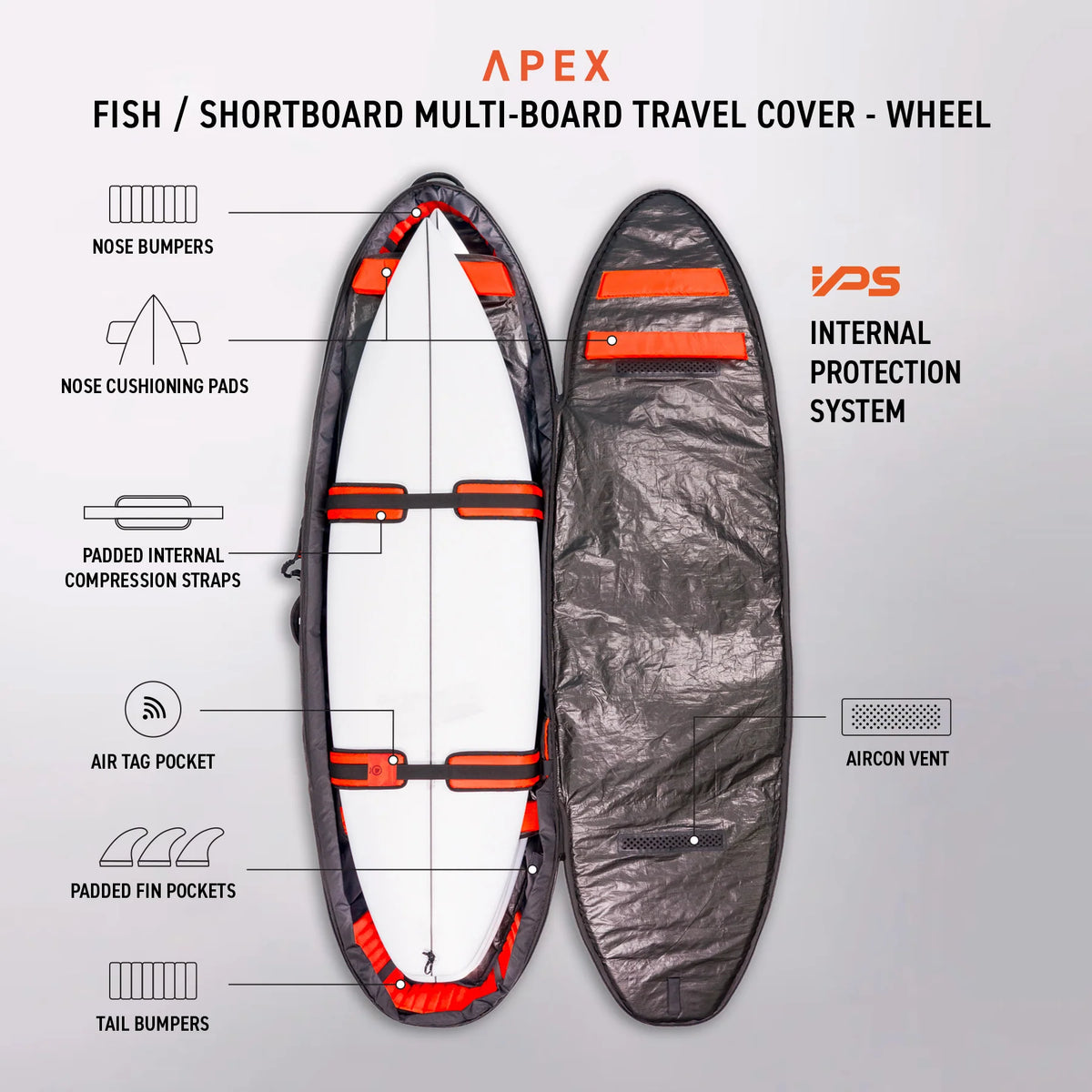APEX FISH/SHORT TRAVEL COVER - 5 BOARDS