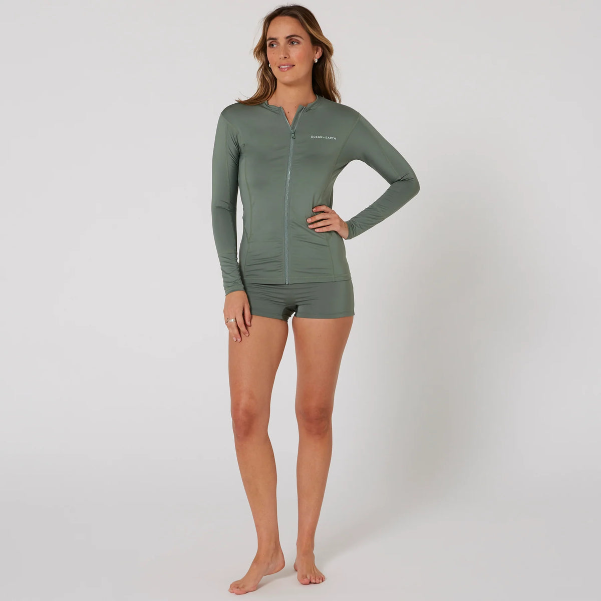 WOMENS OCEANA LONG SLEEVE FRONT ZIP LYCRA TOP